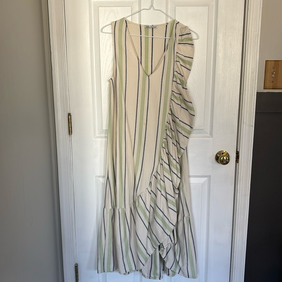 Zara Sleeveless Striped Ruffle Midi Dress - Size S - Picture 2 of 9
